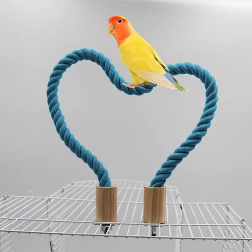 Vista 4 de Paquete de 2 perchas y columpios de cuerda para pájaros, jaula de pájaros, accesorios de poste de escalada para loro, periquito, periquito, cacatúa