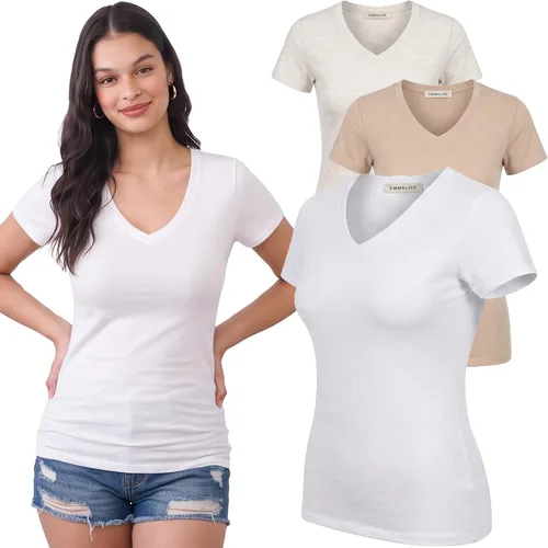 Vista 186 de Emmalise Camiseta de manga corta para mujer, cuello en V, tallas junior y plus