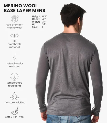 Vista 37 de Camisas 100% de lana merino para hombre - Camisa térmica de manga larga .190 Azul oscuro