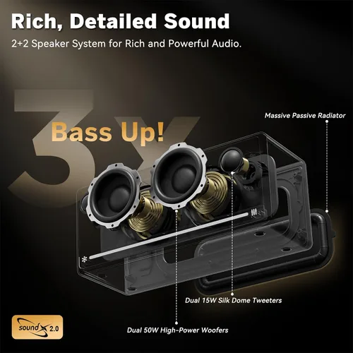 Vista 2 de StageSound Altavoz Bluetooth, altavoces retro Bluetooth inalámbricos, altavoz Bluetooth portátil fuerte con graves profundos, IP67 impermeable