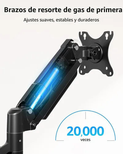 Vista 4 de MOUNTUP Soporte de monitor doble para escritorio, brazos de monitor para 2 monitores de 32, 27, 24, 22 pulgadas, soporte de monitor doble ajustable