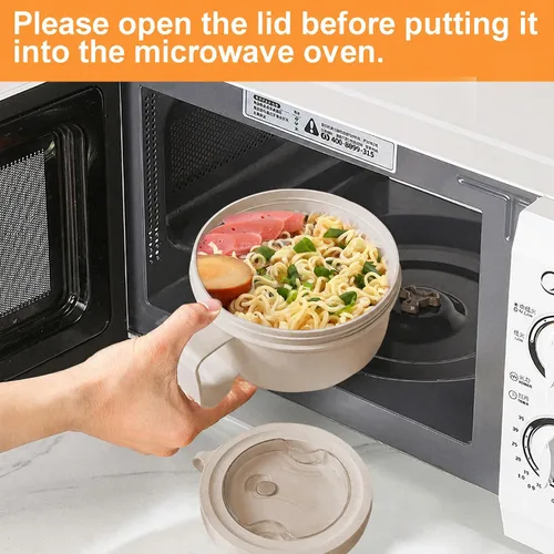 Vista 5 de Tazas para sopa de microondas con tapas, tazón de ramen para microondas de 28.7oz con tapa, diseño mejorado de agarre fácil para llevar contigo