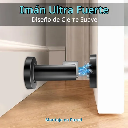 Vista 4 de Tope de puerta magnético resistente, topes de puerta negros Soporte magnético de puerta de retención de puerta abierta, montaje en piso de pared