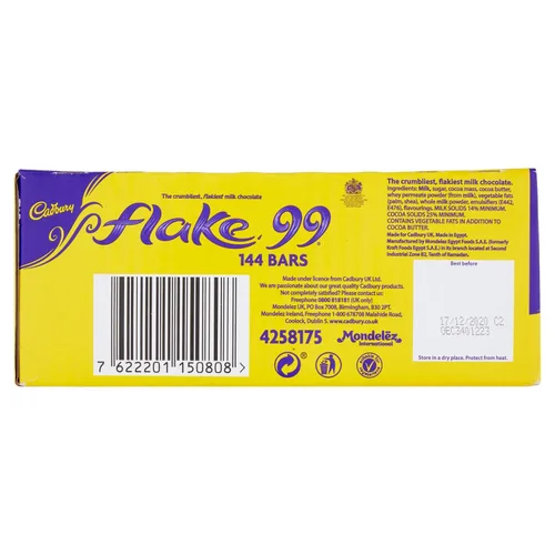 Vista 4 de Cadbury Flake 99 para helados y uso culinario. 1 caja de 144 barras.
