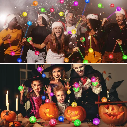 Vista 6 de SHQDD 24 bolas de luz, bolas antiestrés, bolas inflables para niños, bola chirriante intermitente de 6 colores, juguetes iluminados de 2.2 pulgadas