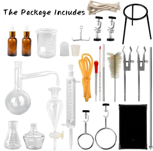 Vista 8 de Destilador casero Destilación para hacer tu propio aceite esencial, Moonshine, 3.3 Boro Alcohol Distiller Chemistry Lab Glassware Kit,Glass