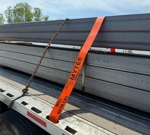 Vista 9 de Correas de cabrestante Mytee Products de 4" x 30' - Correa de amarre resistente a la abrasión naranja para carga con gancho plano WLL# 6670 lbs