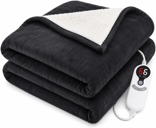 Vista 14 de Manta térmica eléctrica tipo throw tamaño 50"x60" - Tela de franela y sherpa de doble cara, 6 ajustes de calor y 3 horas de apagado automático