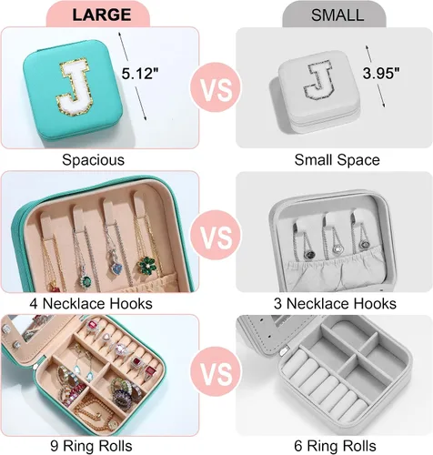 Vista 4 de Parima Joyero grande para niñas, joyero con inicial de viaje para niñas Caja organizadora de joyas grande Joyero de viaje organizador de joyero