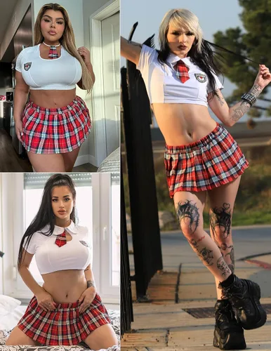 Vista 3 de Avidlove Conjunto de lencería sexy para mujer, disfraz de 2 piezas con corbata superior y minifalda plisada