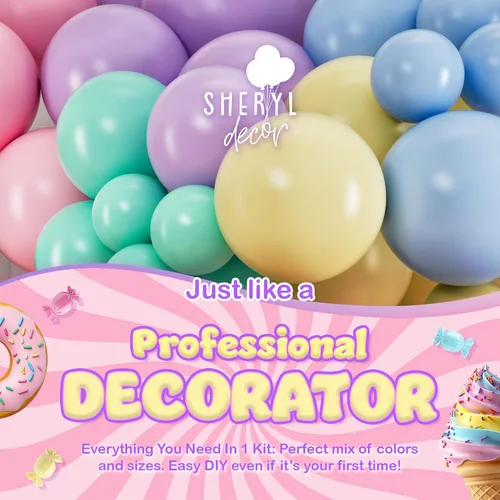Vista 10 de Kit de arco de globos pastel todo en 1 para decoraciones de fiesta pastel – Globos de fiesta arcoíris de primavera de Pascua para cumpleaños
