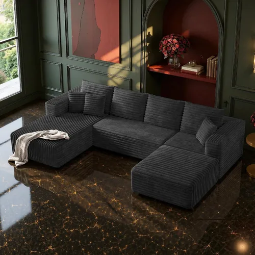 Vista 22 de MoonSpeak - Sofá seccional deshuesado de 133 pulgadas para sala de estar Sofá modular en forma de L, asiento profundo, pana suave, sin montaje
