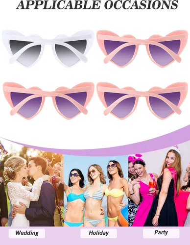 Vista 7 de Frienda 6 pares de lentes de sol en forma de corazón, lentes de sol de ojo de gato, lentes de corazón para San Valentín, boda, fiesta