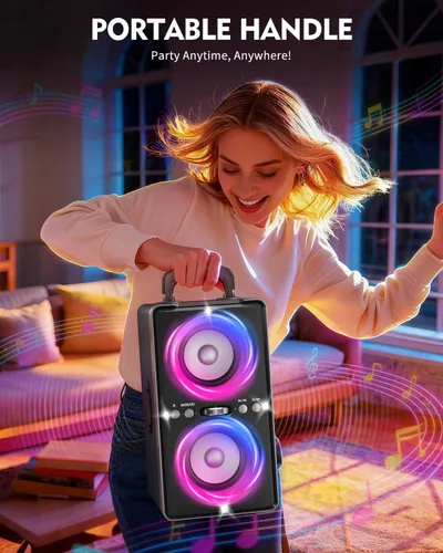Vista 6 de YIER Altavoz Bluetooth, altavoz de fiesta de pico de 240 W con graves grandes, tiempo de reproducción de 20 horas, TWS, BT5.3, caja de auge