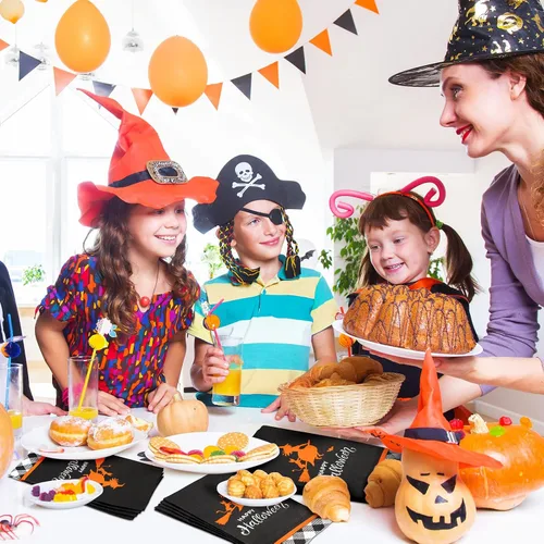 Vista 6 de 100 servilletas de papel de Halloween con diseño de bruja de Halloween, servilletas de cóctel desechables, servilletas de cóctel para cena, toalla