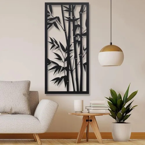 Vista 2 de Arte de pared de metal, decoración de pared de metal con árboles de bambú, bosque de bambú, decoración moderna única para el hogar, decoración
