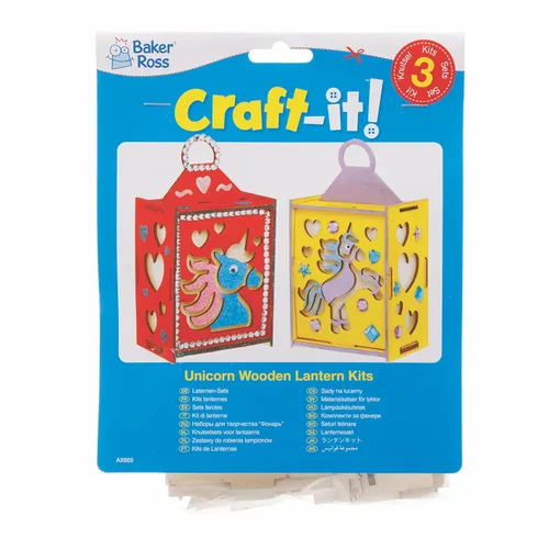 Vista 10 de Baker Ross AX665 - Juego de 3 faroles de unicornio, manualidades de madera para actividades de arte y manualidades infantiles, ideal para fiestas