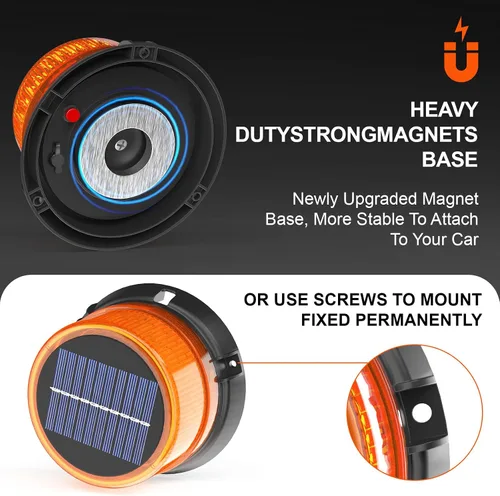 Vista 5 de AnTom Luces estroboscópicas LED solares inalámbricas, luz de baliza ámbar recargable impermeable con base magnética fuerte, advertencia de rotación