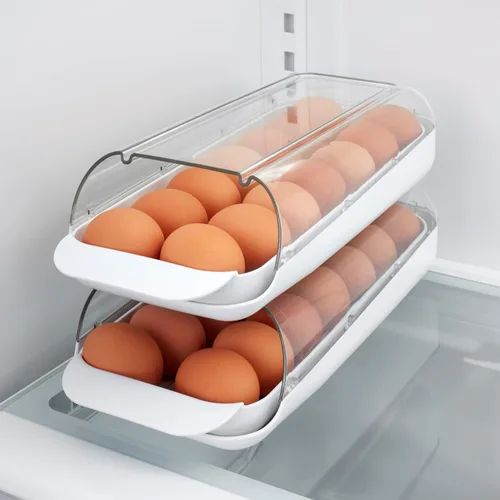 Vista 5 de YouCopia FridgeView - Soporte rodante para huevos, organizador de huevos apilable sin BPA con bandeja extraíble para almacenamiento
