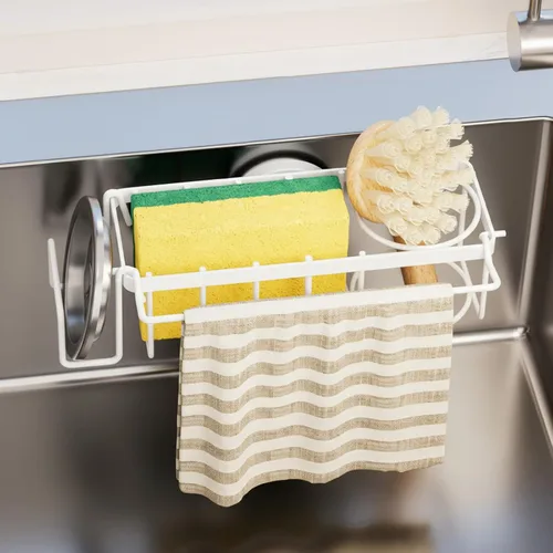 Vista 11 de TAILI Soporte de esponja para fregadero de cocina con ventosa fuerte, organizador de fregadero de aluminio a prueba de óxido, soporte de esponja
