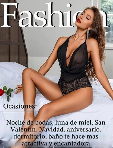Vista 7 de Avidlove - Traje de lencería sexy para mujer, diseño de peluche, una pieza, con encaje, cabestro Negro