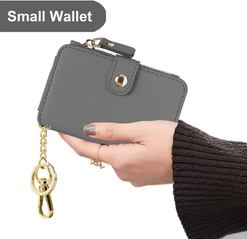 Vista 17 de Cartera con llavero, tarjetero con bloqueo RFID de piel, funda para tarjetas de crédito con cremallera para mujer