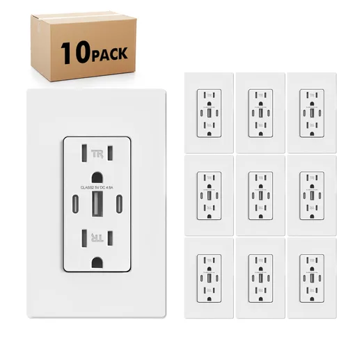 Vista 10 de Micmi Toma de pared USB C, 30 W, 6.0 amperios, 3 puertos USB C, 15 A, receptáculo resistente a manipulaciones con puertos dobles tipo C y A