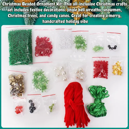 Vista 4 de AWHETIE Manualidades de Navidad para niños y adultos, 40 juegos de kit de adornos con cuentas, incluye 20 piezas de corona con campana/5 piezas