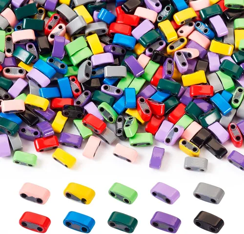 Vista 11 de Pandahall - 200 cuentas de vidrio cuadradas planas, cuentas de Tila de 2 agujeros en 10 colores para hacer pulseras, collares y aretes, joyería