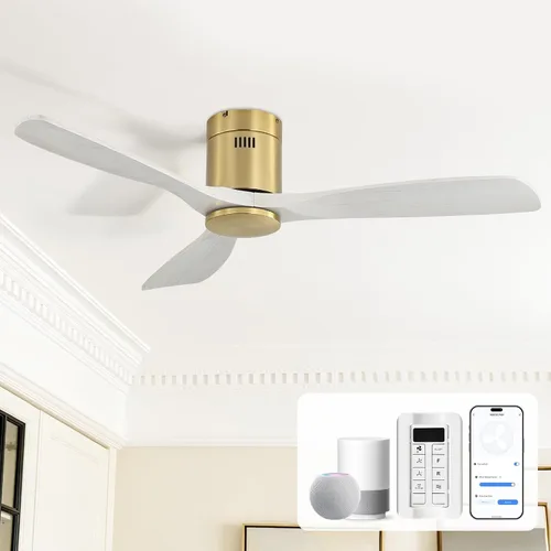 Vista 14 de Sofucor - Ventilador de techo empotrado y de varilla corta de 52 pulgadas con luz, con 3 aspas de madera maciza y control remoto, ventilador
