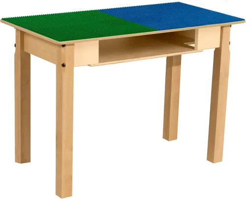 Vista 40 de Contender Time-2-Play - Mesa de madera contrachapada de abedul para niños, color azul y verde, compatible con Lego Montessori con estante para sala