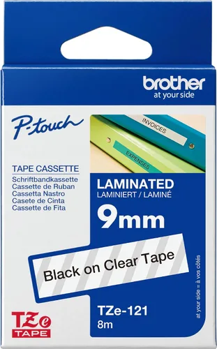 Vista 27 de Cinta laminada Brother Negro sobre Transparente, 6 mm (Tze111)