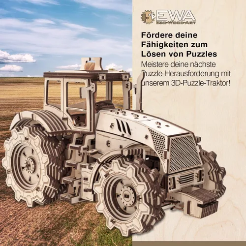 Vista 3 de Rompecabezas 3D de arte de madera ecológica, tractor (tractor)