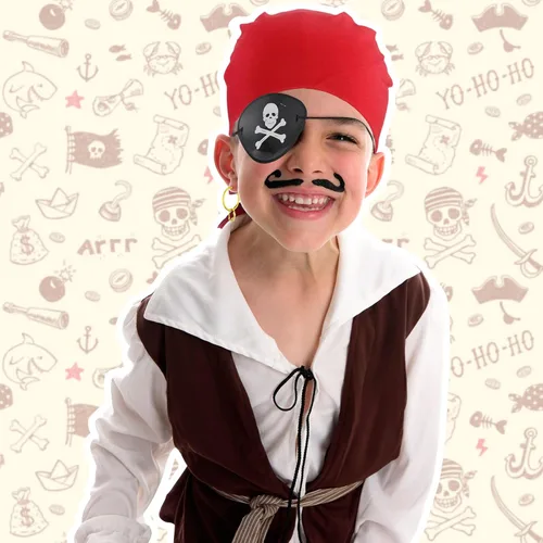 Vista 5 de 7 piezas de accesorios de disfraz de pirata para Halloween para niños