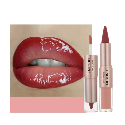 Vista 34 de BAISEN DIARY 2 en 1 doble punta mate delineador de labios y brillo de labios, lápiz combinado de labios marrón nude degradado, delineador de labios
