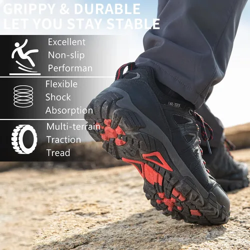 Vista 5 de SHULOOK Zapatos de senderismo impermeables para hombre antideslizantes al aire libre caña baja ligeras transpirables para senderismo senderismo