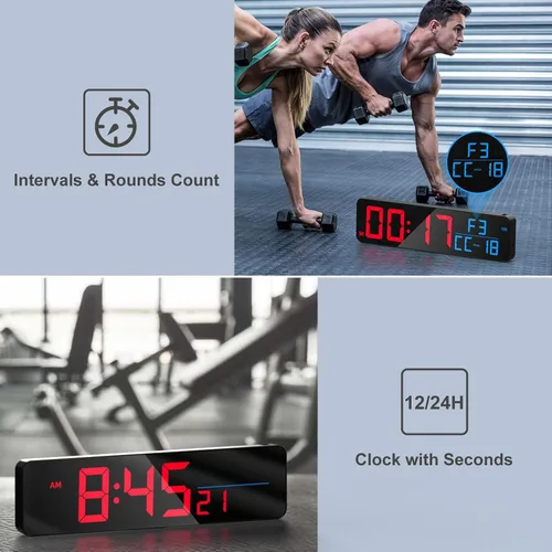 Vista 11 de ANJANK Reloj de pared LED digital grande de 15 pulgadas para gimnasio, con segundos, temporización para entrenamiento, intervalos y rondas, cuenta