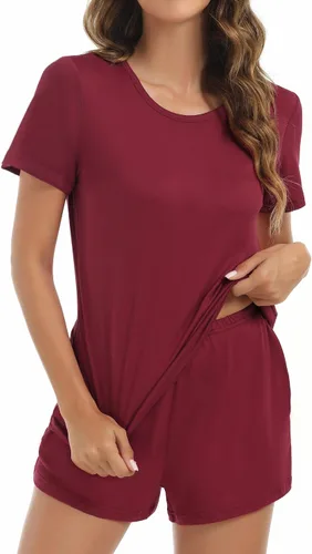 Vista 5 de Ekouaer Paquete de 2 conjuntos de pijama para mujer, camisetas de manga corta con pantalones cortos, cómodos pijamas casuales con bolsillos