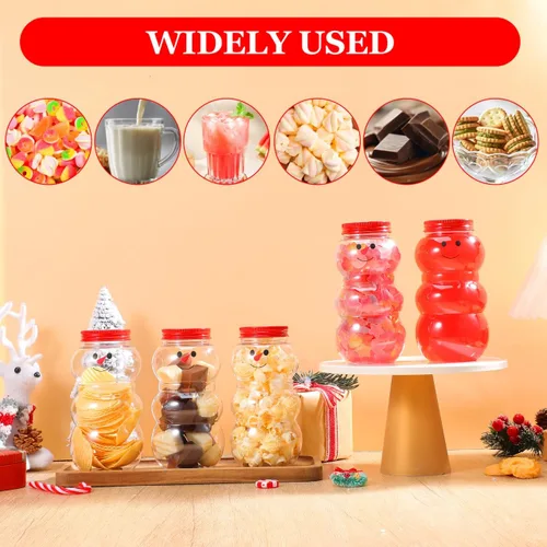 Vista 3 de Luxshiny 10 unidades de tarro de caramelo de muñeco de nieve de Navidad, botellas de jugo de plástico, botellas de leche, recipientes de cocina
