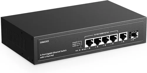 Vista 13 de Mini conmutador PoE de 6 puertos con 4 PoE+, 2 Uplink, Ethernet de 10/100Mbps, 65W 802.3af/at PoE, interruptor de red PoE+ YuLinca sin ventilador