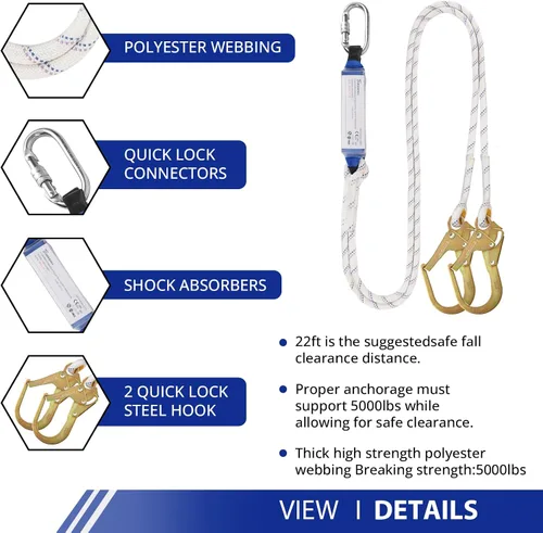 Vista 4 de TRSMIMA Arnés de seguridad para protección contra caídas, kit de arnés de techo para hombre, arnés de construcción de cuerpo completo con cordón