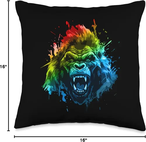 Vista 4 de Pure Motivation Style Gorilla Head Beast Angry Workout Gym Motivation Power Throw Pillow, 16 x 16, multicolor
