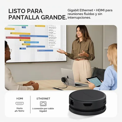 Vista 4 de Satechi OntheGo™ Hub USB-C 7 en 1, adaptador multipuerto magnético compacto, 100 W PD, HDMI 4K/60Hz, Gigabit Ethernet, 2 x USB-A 5 Gbps, lector