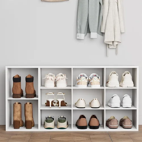 Vista 11 de Aenuert Zapatero de 9 cubos, organizador de zapatos de madera de 3 niveles, banco organizador de zapatos multifuncional para entrada, vestíbulo