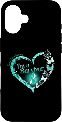 Vista 32 de Teal Ribbon Butterfly Cervical Cancer I'm A Survivor Case for iPhone 17