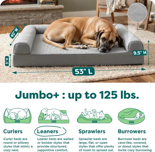 Vista 3 de Furhaven - Cama ortopédica para perros, estilo sofá, acolchada, con funda extraíble y lavable, color gris plateado, tamaño jumbo plus (XXL)