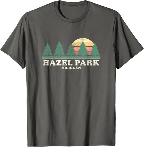 Vista 62 de Hazel Park MI - Camiseta vintage con diseño retro de los años 70, Azul / Patchwork, S