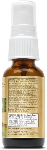 Vista 3 de Honey Gardens Spray de garganta de propóleo de abeja con miel cruda de apiterapia, raíz de regaliz y usnea 50 porciones 1 onza líquida