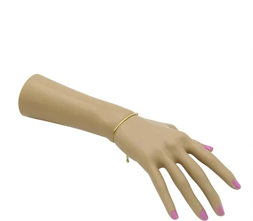 Vista 2 de Brazalete tipo bolo con barra rosa Amanda en oro de 14 k ajustable