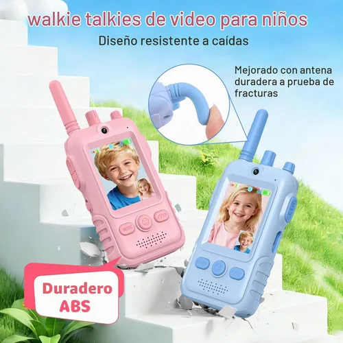 Vista 4 de Walkie Talkies de video recargables para niños: 1.5 veces más duración de Rosado/Azul